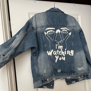 Distressed oversized jean jacket
